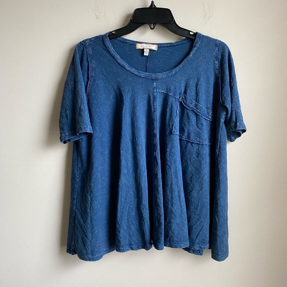 Anthropologie Eri + Ali Blue Swing Tee Acid Wash Sz XS